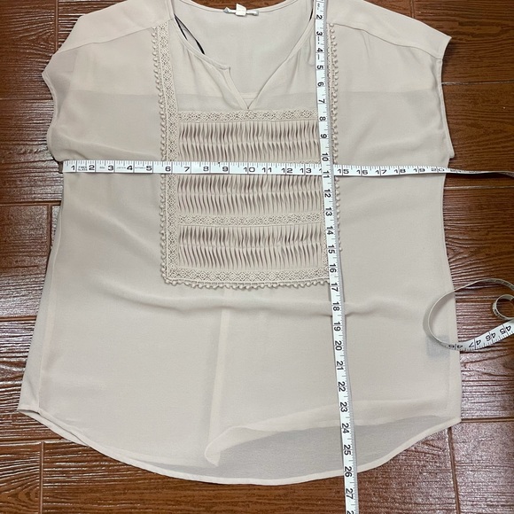 Pleione polyester tan top cotton lace plunge V neck large vintage sheer chiffon - Picture 7 of 7